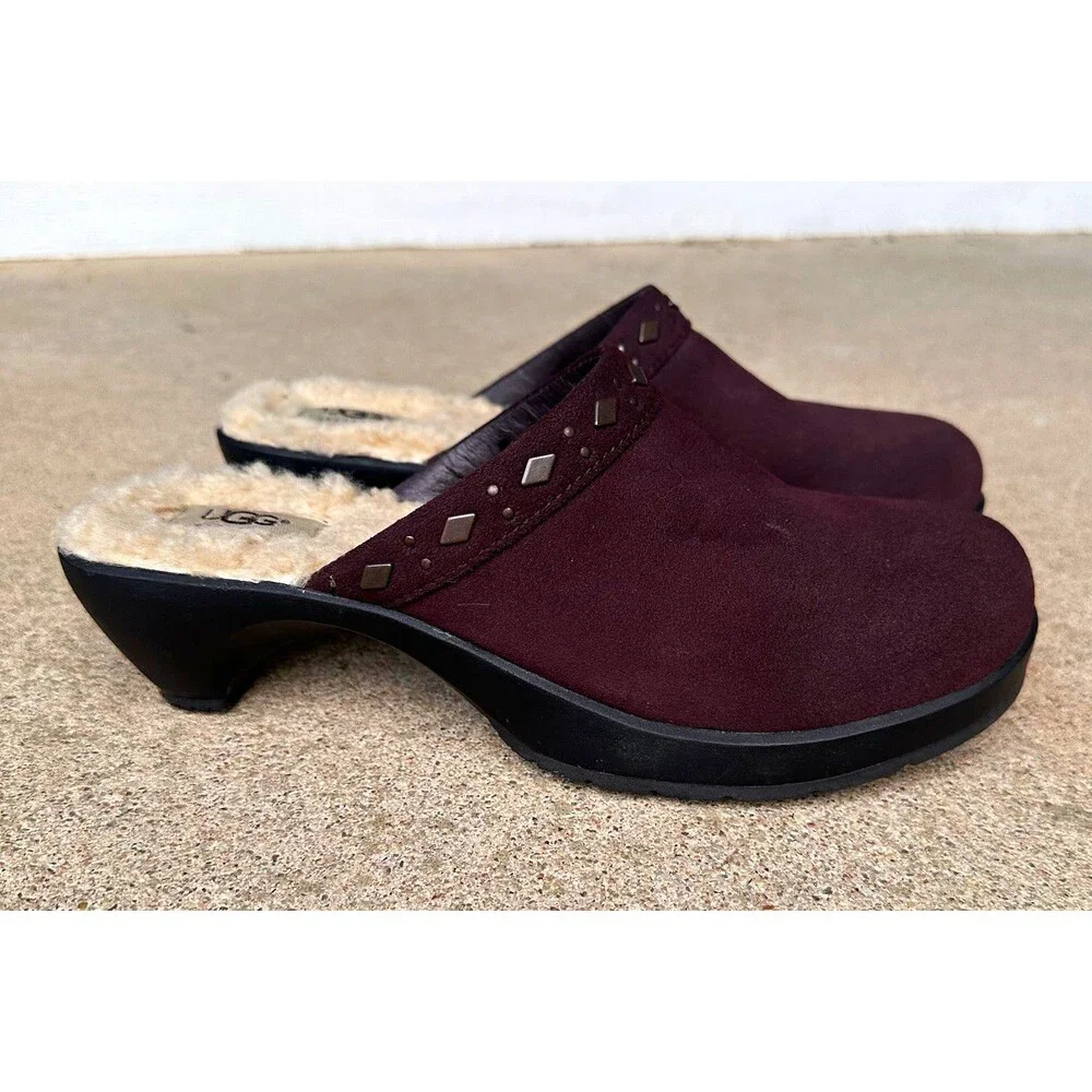 UGG Women’s Brown Suede Sheepskin Lined Studded Clog  US 9 EU 40